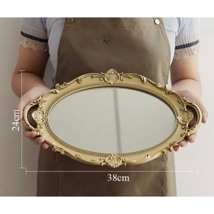 NEW Beatrice Vintage Mirror Tray Gold | Nampan Kaca - Oval