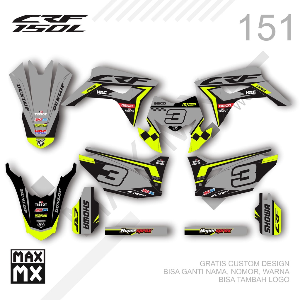 Decal Sticker - Stiker Dekal Honda CRF 150 L 151 MOTORCROS ABU LIS HIJAU STABILO