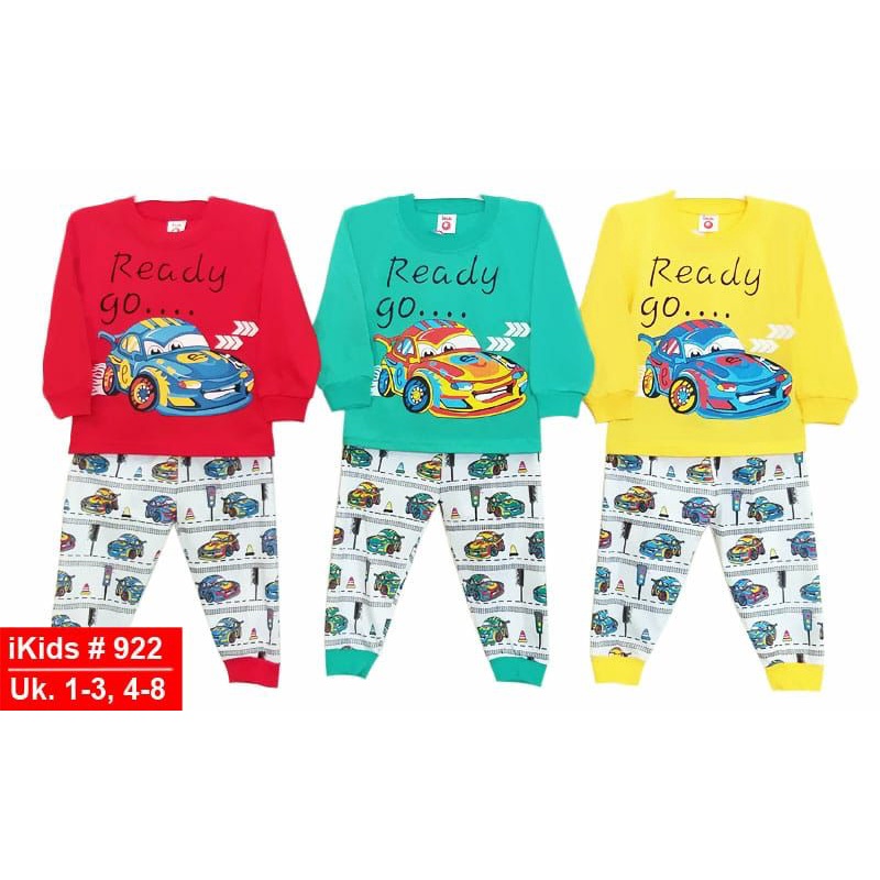 DINODINO SETELAN PIYAMA LENGAN PANJANG ANAK LAKI-LAKI MOTIF READY GO CAR MOBIL BALAP BAJU TIDUR BAYI