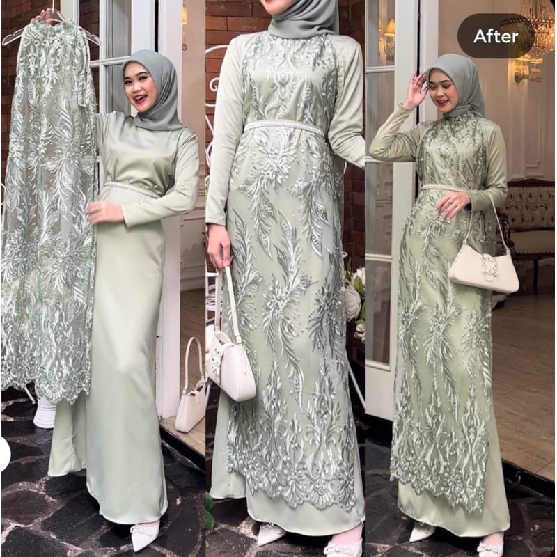 FABILA DRESS INNER DRESS + BELT + OUTER / Gamis Kondangan BAJU DEWASA MURAH TERBARU 2023 Busui Friendly