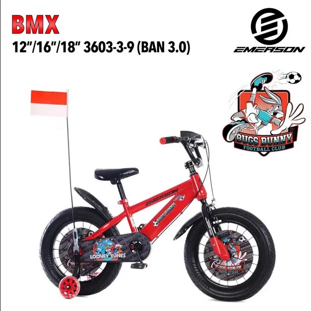 Sepeda Anak 12 16 18 inch BMX EMERSON 3603-3-9 Ban Besar Musik Bendera