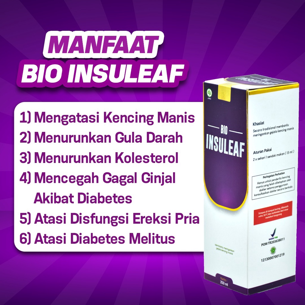 Bio Insuleaf - Solusi Atasi Kencing Manis, Diabetes Melitus, Cegah Gagal Ginjal Gula Darah Tinggi Kurangi Kadar Glukosa Atasi Kolesterol Kerusakan Jantung Hati Ekstak Mengkudu Brotowali  Mahkota Dewa Kunyit Obat Jamu Tropicana insulif Insulin [Cod]