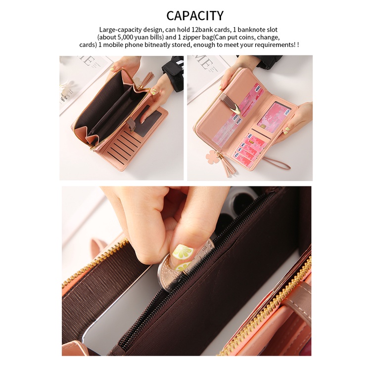 ASIN829 Dompet wanita long zipper fashion coin wallet fashion wallet multifungsi folding wallet JJ-912 imported thin type ladies folding wallet Dompet tombol panjang