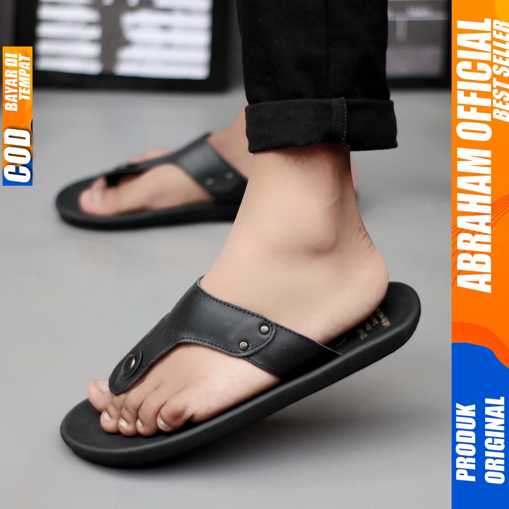 ABRHM CLOVER Sandal Jepit Pria Sandal Pria Kulit Asli Sandal Cowok Keren Sendal Cowo Kekinian Ori