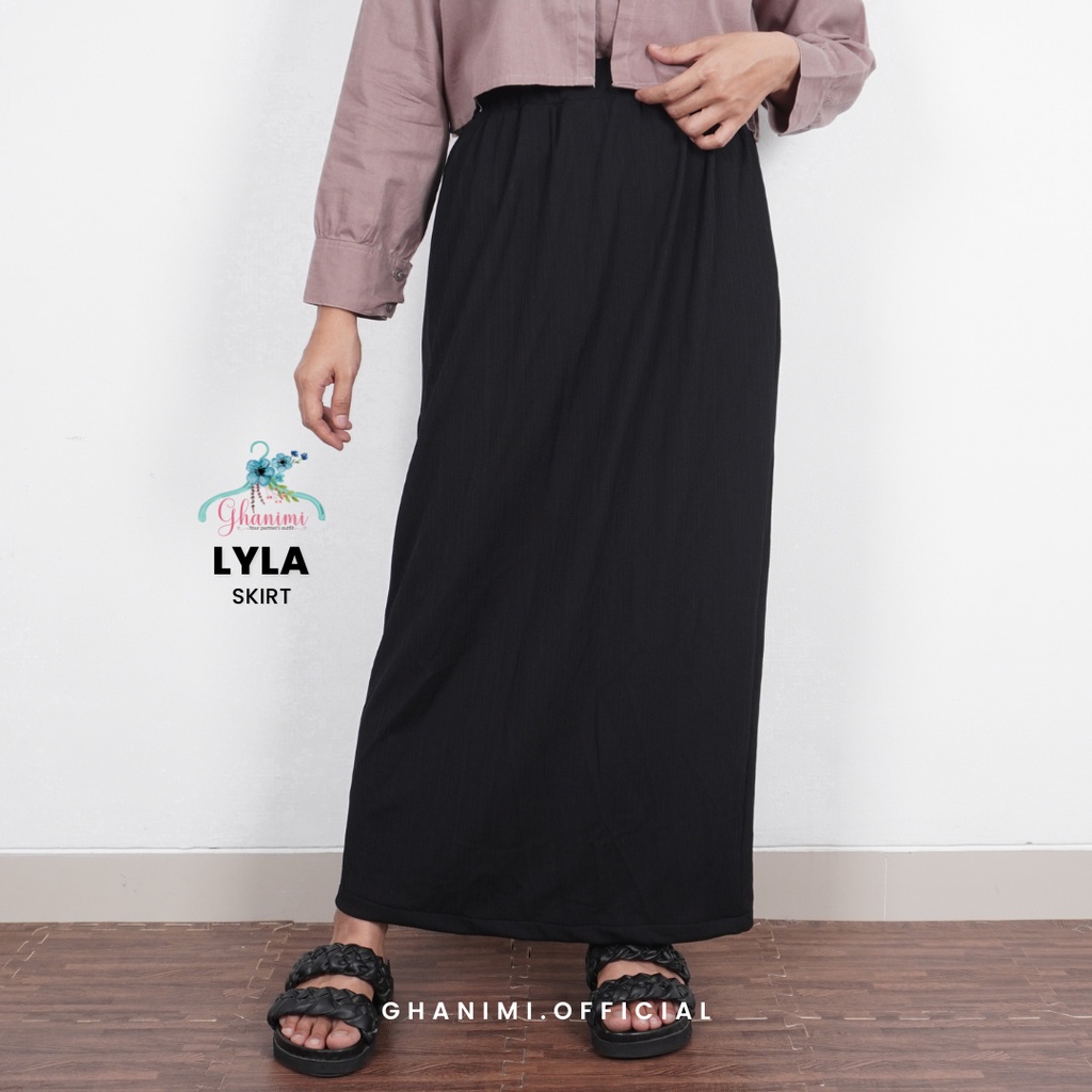 Ghanimi - Lyla Skirt / Rok Span Knit Polos / rok basic span panjang / rok span kerja / rok polos korean style / rok pinggang karet strech