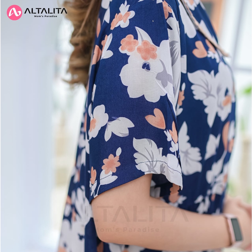 Altalita - Daster Kerah Renda Motif Remaja Kekinian Panjang Semata Kaki Lengan Pendek Wanita Busui Jumbo LD 120 Bahan Rayon Premium