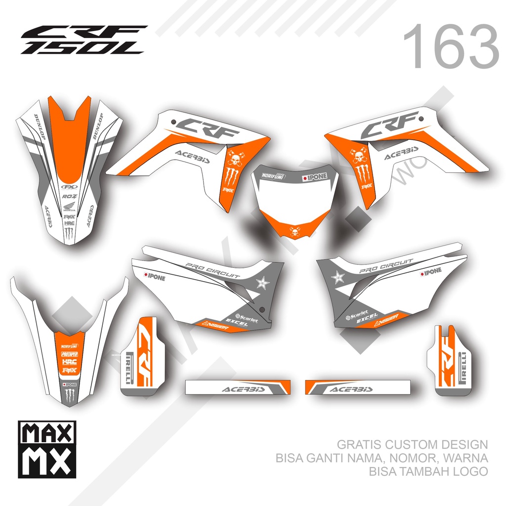 STIKER DECAL CRF 150L FULLBODY 163 SUPERMOTO ELEGAN ORANGE PUTIH