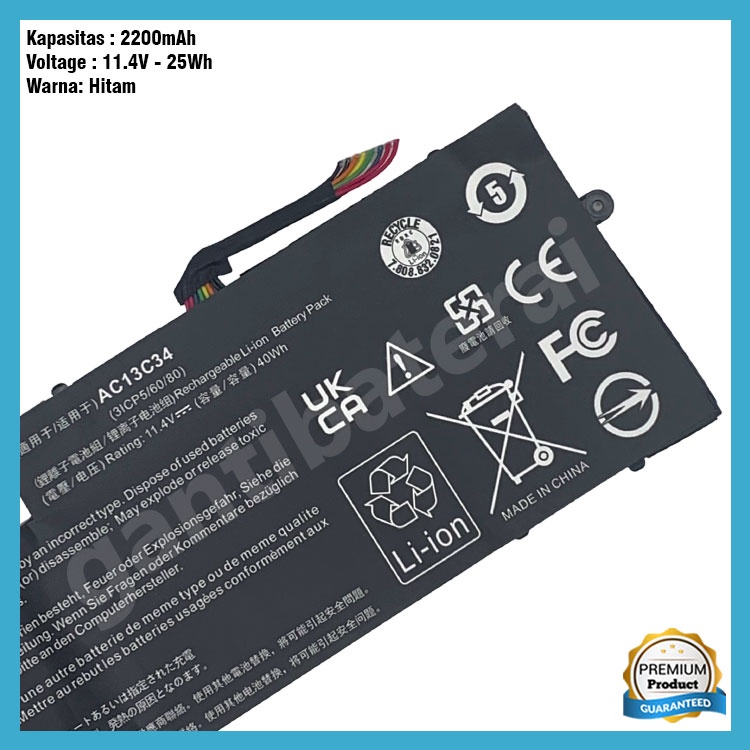 Baterai Acer E3-111 E3-112M Aspire V5-122 V5-122P V5-132 V5-132P AC13C34