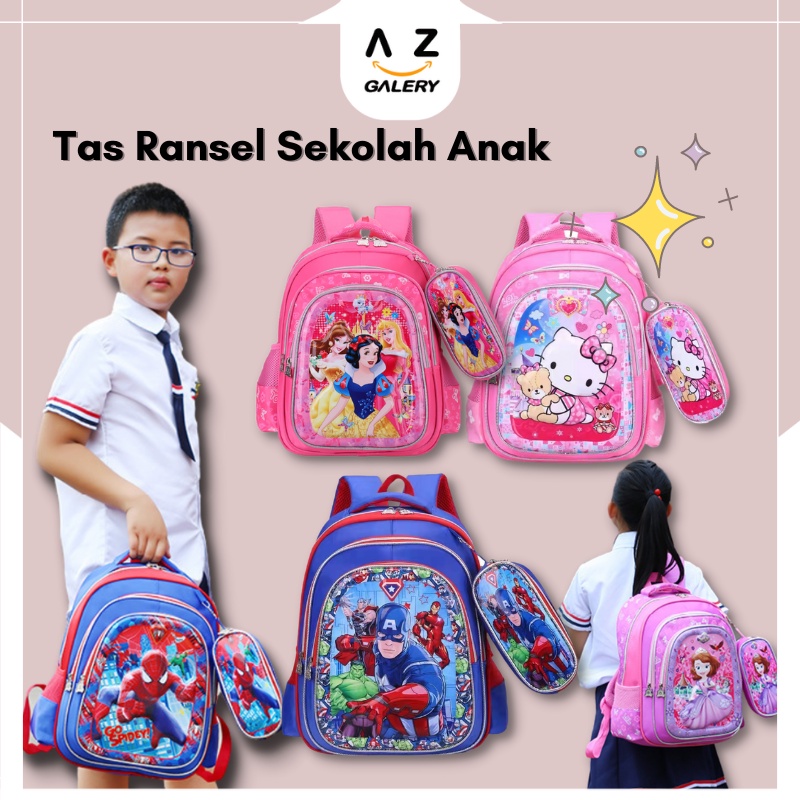 Tas Ransel Sekolah Anak Laki Laki Perempuan Backpack Punggung Motif Kartun SD TK Free Kotak Pensil Azgalery T266