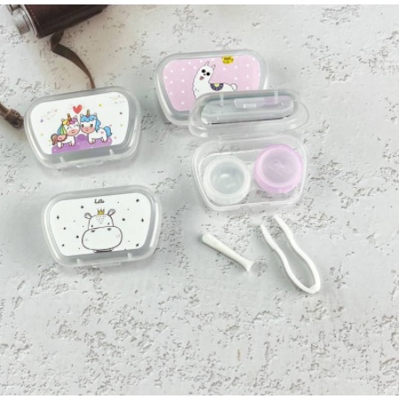 Lenscase Cermin Penjepit Motif Lucu / Tempat Softlens Cermin Penjepit Motif Lucu / Set Tempat Softlens Minimalis Cermin