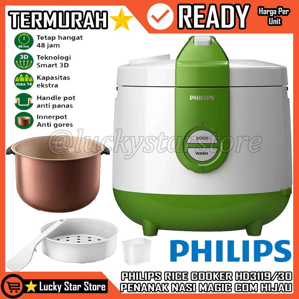 PHILIPS RICE COOKER HD3119/30 HD3119/31/32 GREEN HIJAU WHITE PUTIH BLUE BIRUPENANAK NASI INSTAN LIST