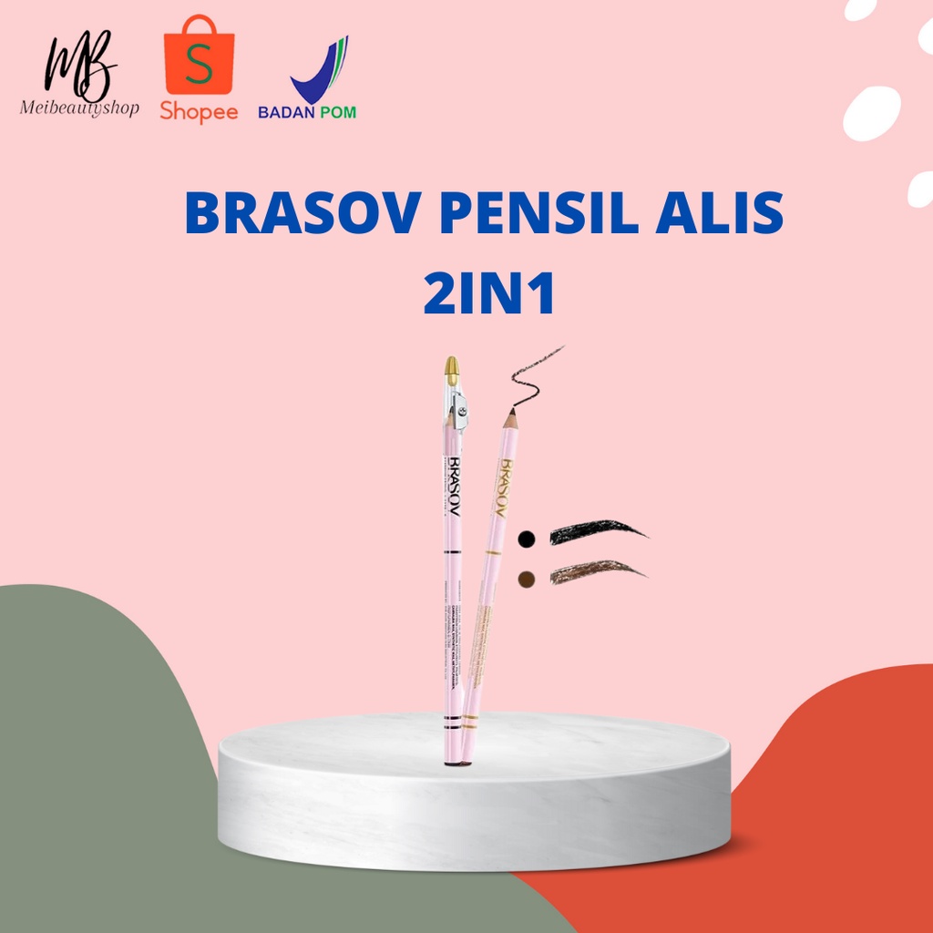 BRASOV Eyebrow Pencil 2in1 - Pensil Alis + Rautan Pigmented Original BPOM