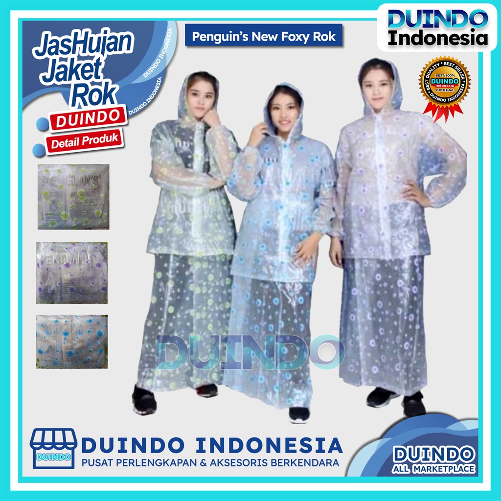 Duindo - Jas Hujan Penguin's New Foxy Jaket Rok Polkadot Wanita Tebal Penguin