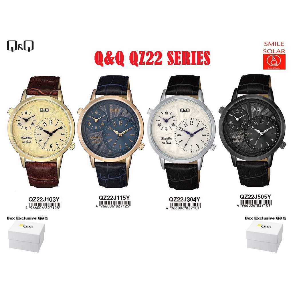 Jam Tangan Pria Stylist Casual Kulit Leather Analog Original Q&amp;Q QnQ QQ QZ22 QZ22J Series