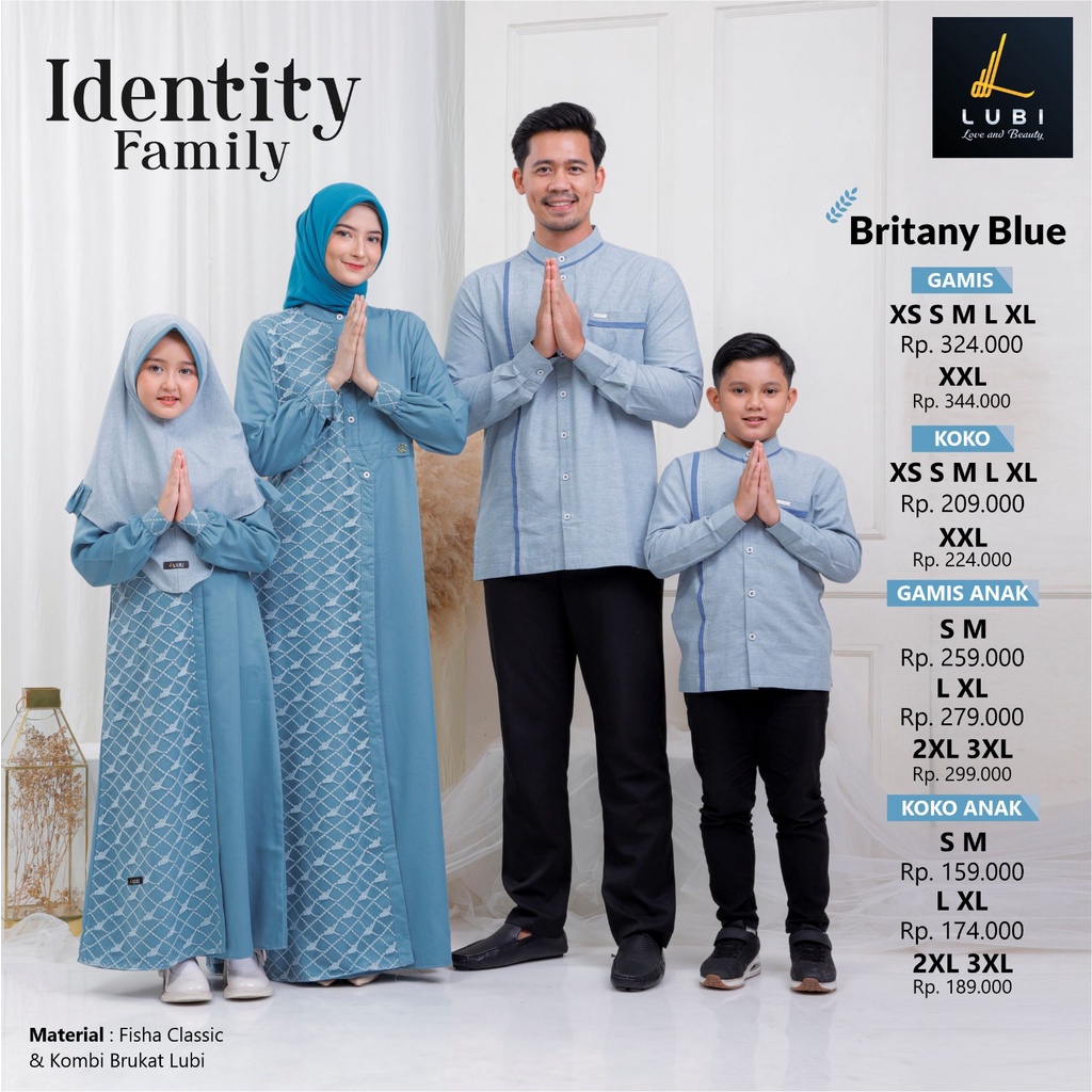 Sarimbit Lubi Identity Britany Blue Baju Couple Keluarga Terbaru 2023 Gamis Lubi Modern Kekinian