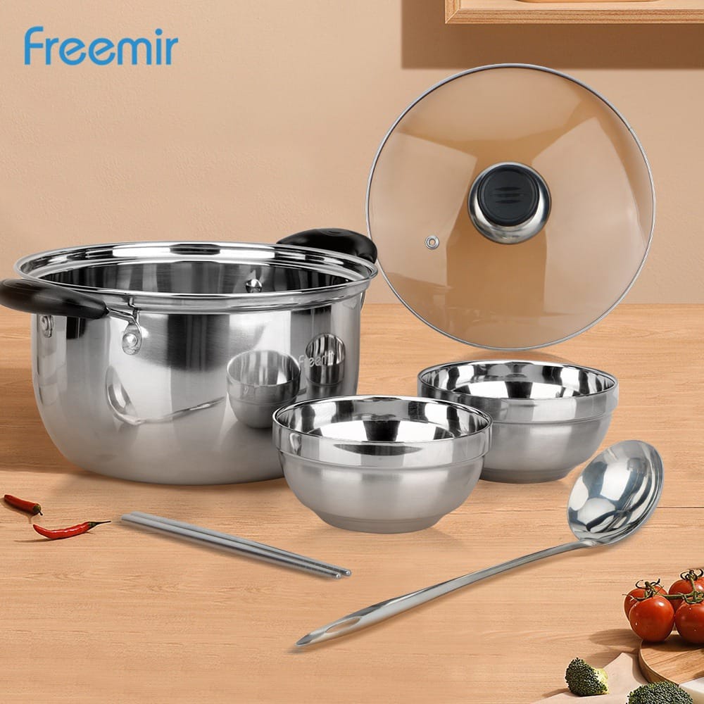 NEW FREEMIR 410 PANCI SET TUTUP KACA 6 IN 1 / PANCI HOT POT SOP SET