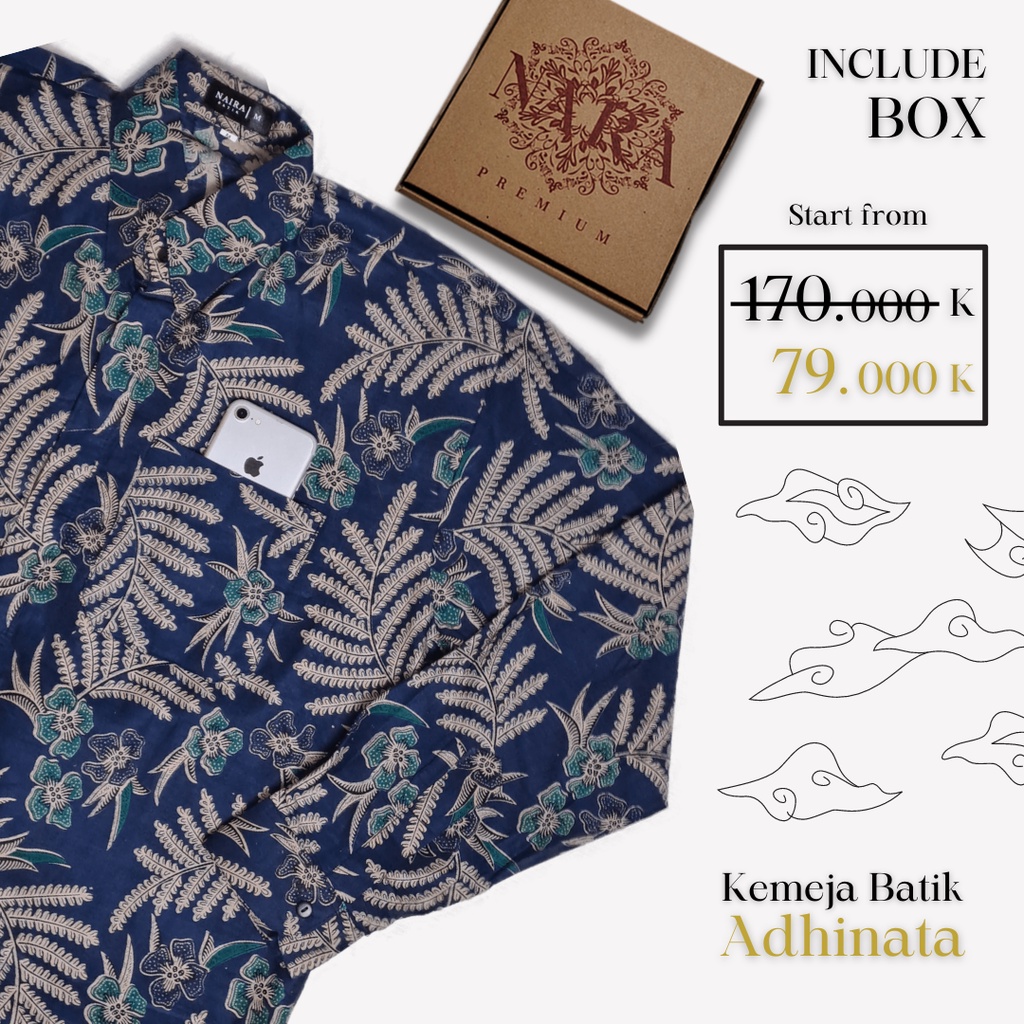 Nara | Adhinata I Kemeja Batik Pria Modern Lengan Panjang IBaju Hem Batik Pria Jogja Hitam