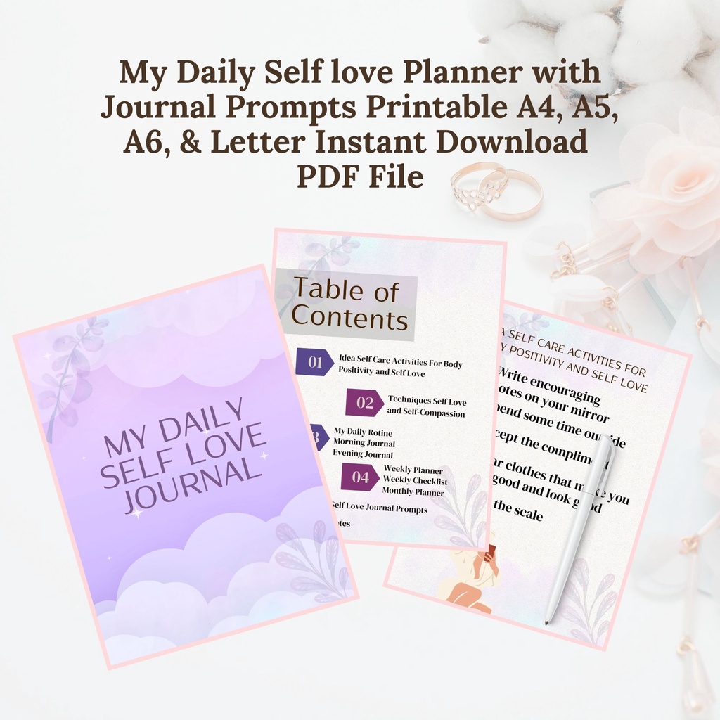 

Inserts My Daily Self love Planner with Journal Prompts Printable A4, A5, A6, & Letter Instant Download PDF File