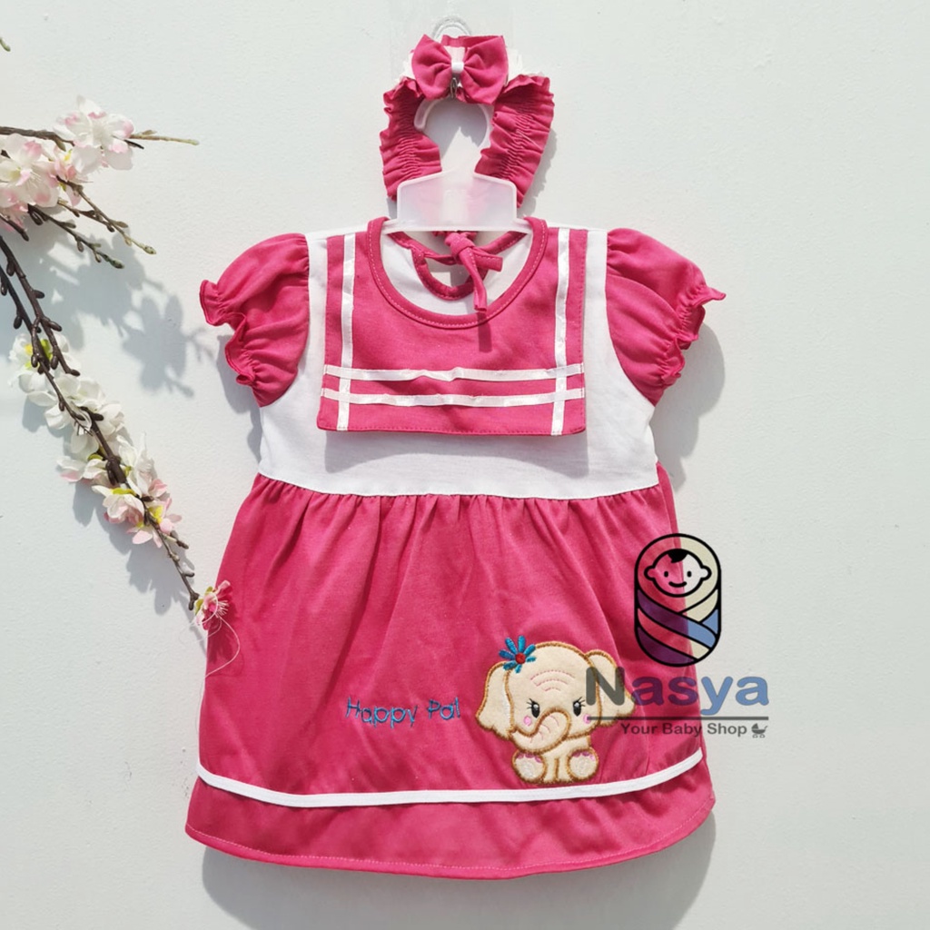 [P-067A] Dress Bayi (0-6 bulan) Bayi Perempuan Motif Karakter gajah