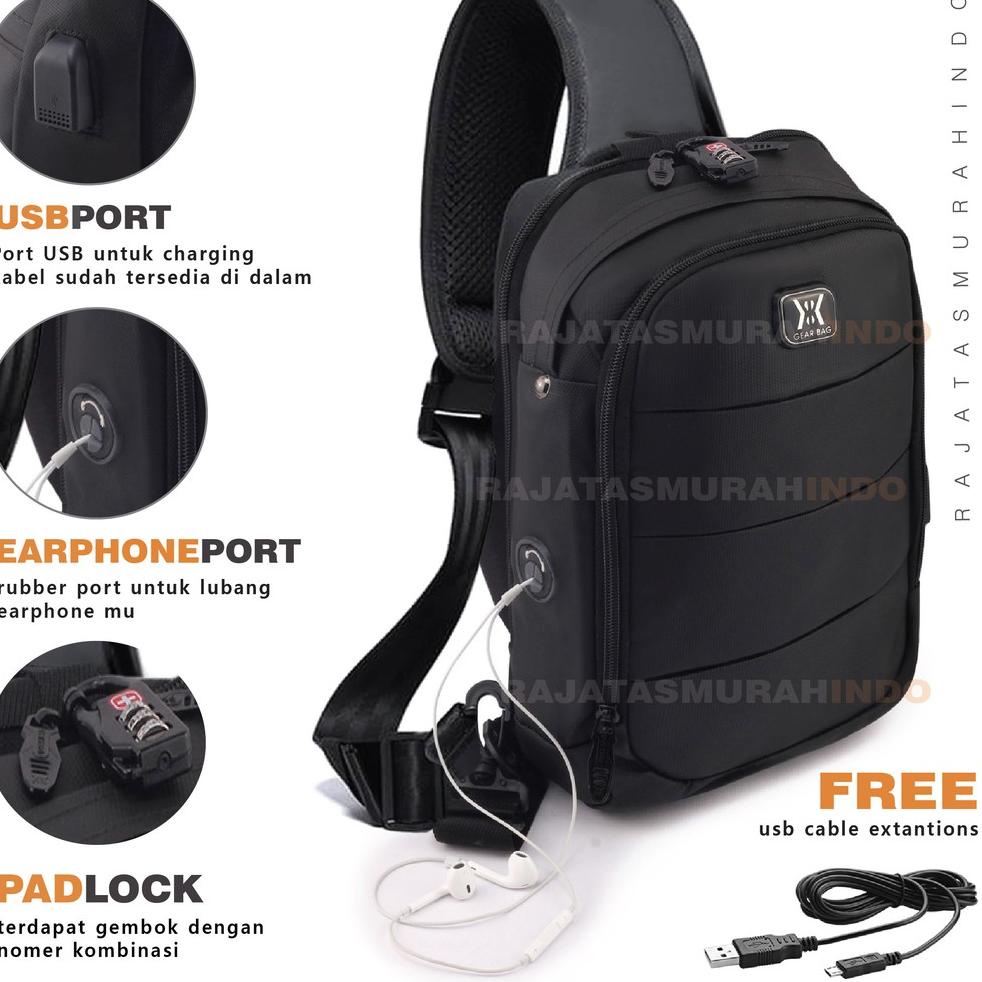 CHEKOUT GEAR BAG KEY 13132 - Tas Selempang Pria Anti Theft Casual With USB & Pas Lock