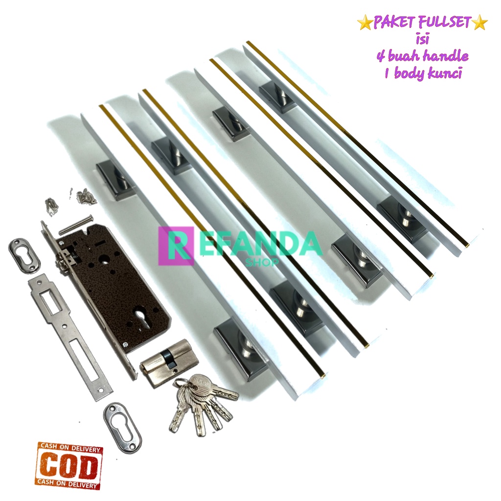 lock body slot rumah kunci dan 4buah tarikan gagang pintu rumah panajng 33cm dan 45cm untuk daun pin