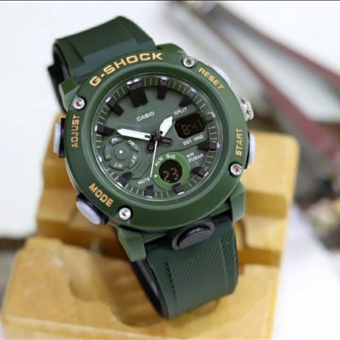 Jam Tangan Sport Pria C Shock Ga2000 Tali Hijau Army Dobel Time P1X3 Jam Terbaru mewah Water Resist 