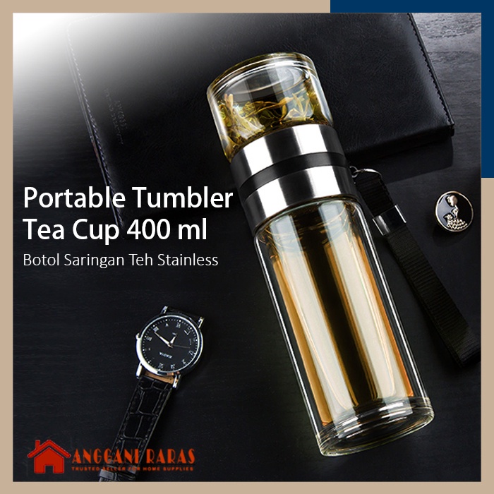 Botol Tumbler Infuser Saringan Teh Stainless 400ml Silver