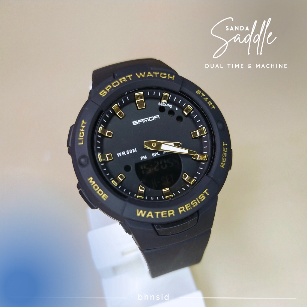 SANDA Saddle Dual Time Analog dan Digital Watch - Dual Time - Unisex Jam Tangan Pria / Jam Tangan Wa