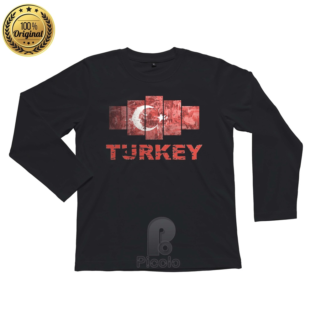 (FREE NAMA) BAJU KAOS ATASAN LENGAN PANJANG ANAK MOTIF LAMBANG BENDERA NEGARA TURKEY/TURKI UNISEX