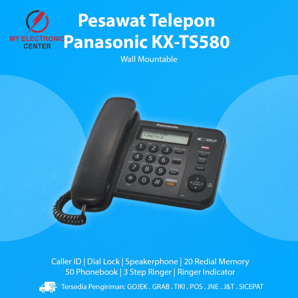 Telepon Kabel Panasonic KX-TS580 Telepon Dinding Rumah Kantor Indihome - Black