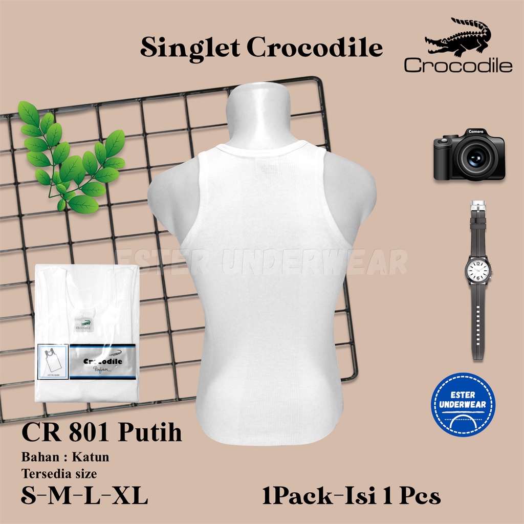 Singlet salur Crocodile CR801 Putih Isi 1pcs