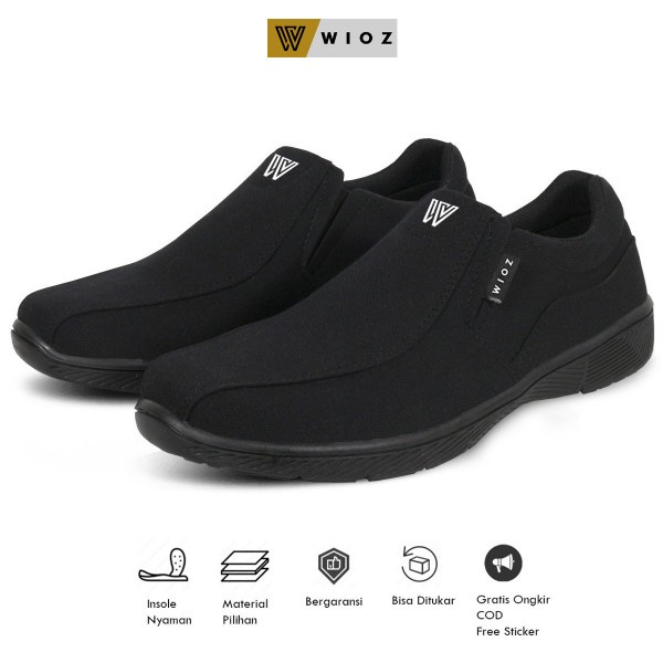 Wioz Sepatu Slip On Pria W 57751 Kets Kuliah Kerja Semi Formal - Hitam
