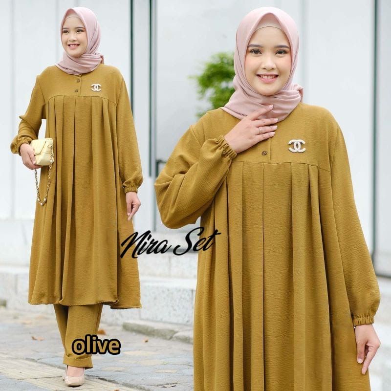 NIRA SET LONGTUNIK WANITA MUSLIMAH AIRFLOW CRINCKLE PREMIUM