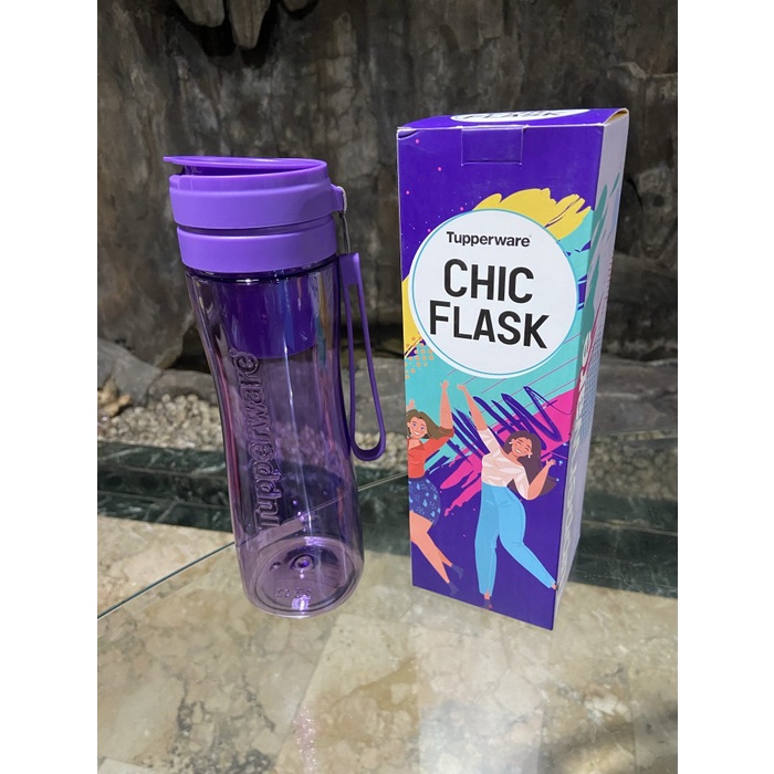 botol minum  Tupperware botol minum berbahan elegant yg dilengkapi dgn straw - Ungu-ChicFlask(T2U8) 