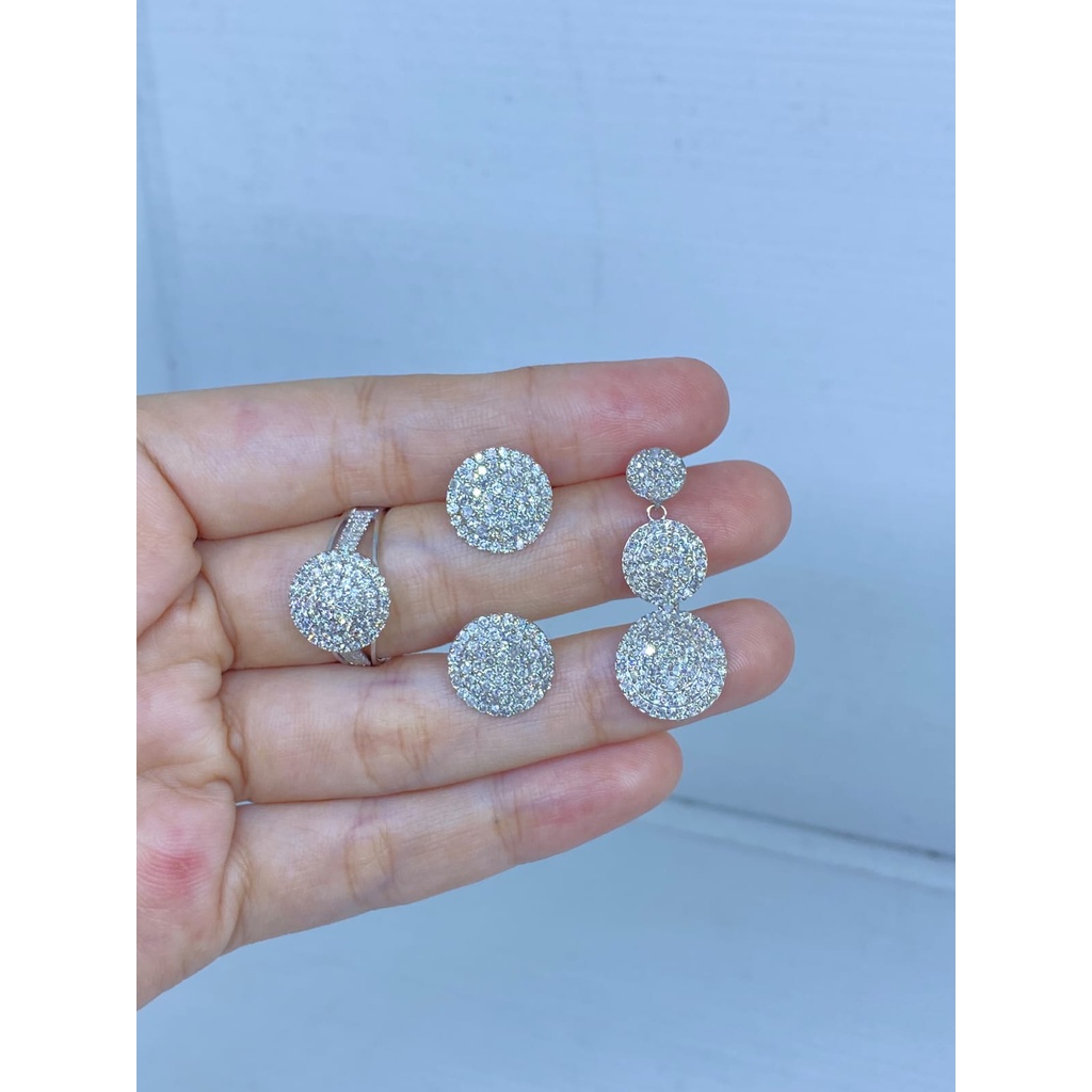 1 Set Cincin Anting Liontin Berlian Wanita Emas