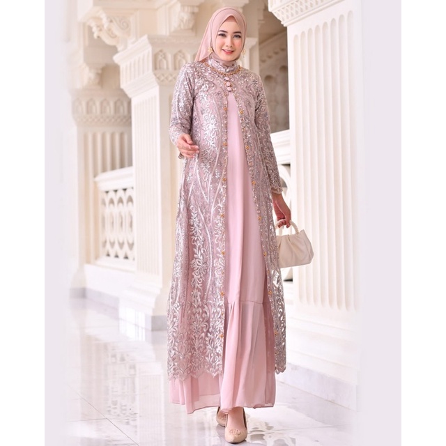 Permata Olshop / Gamis Rompi Brukat Tulle Payet / Gamis Pesta Mewah / Gamis Sakura