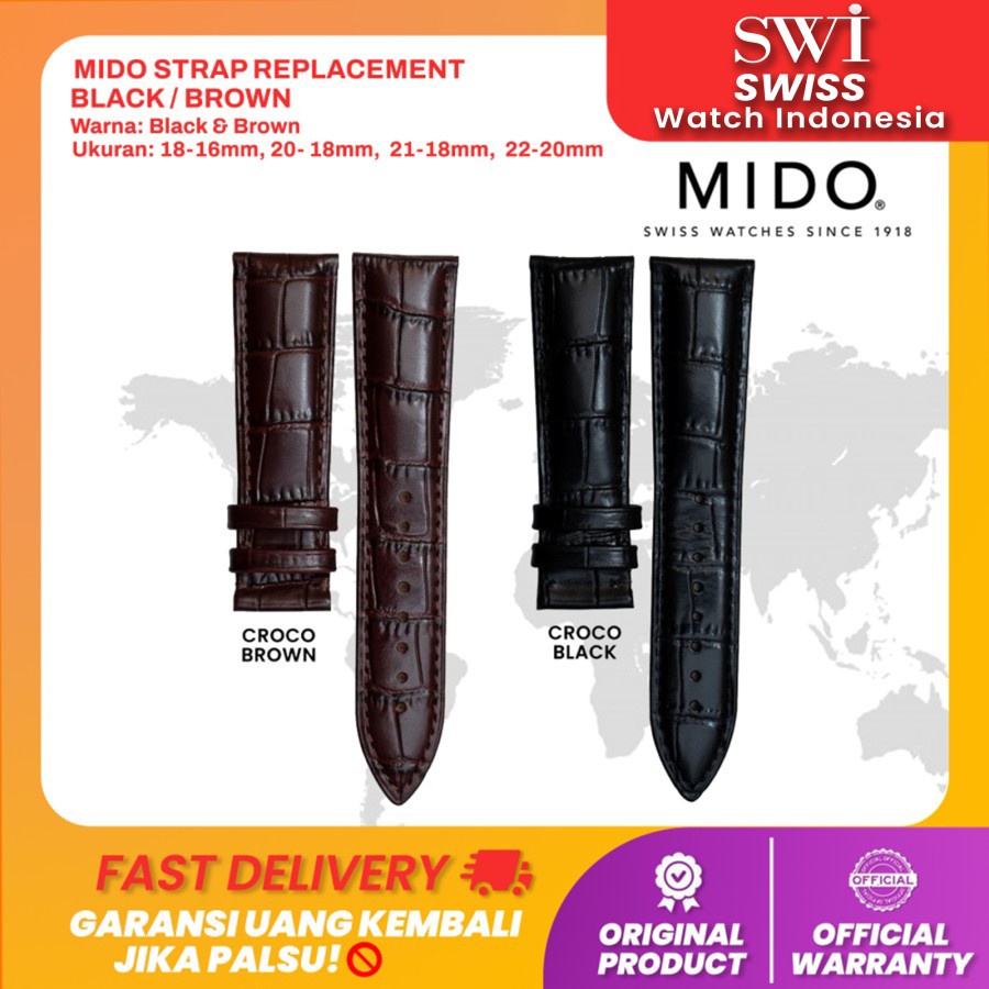 Tali Jam Tangan Strap Leather Jam Kulit Mido 18mm 20mm 21mm 23mm