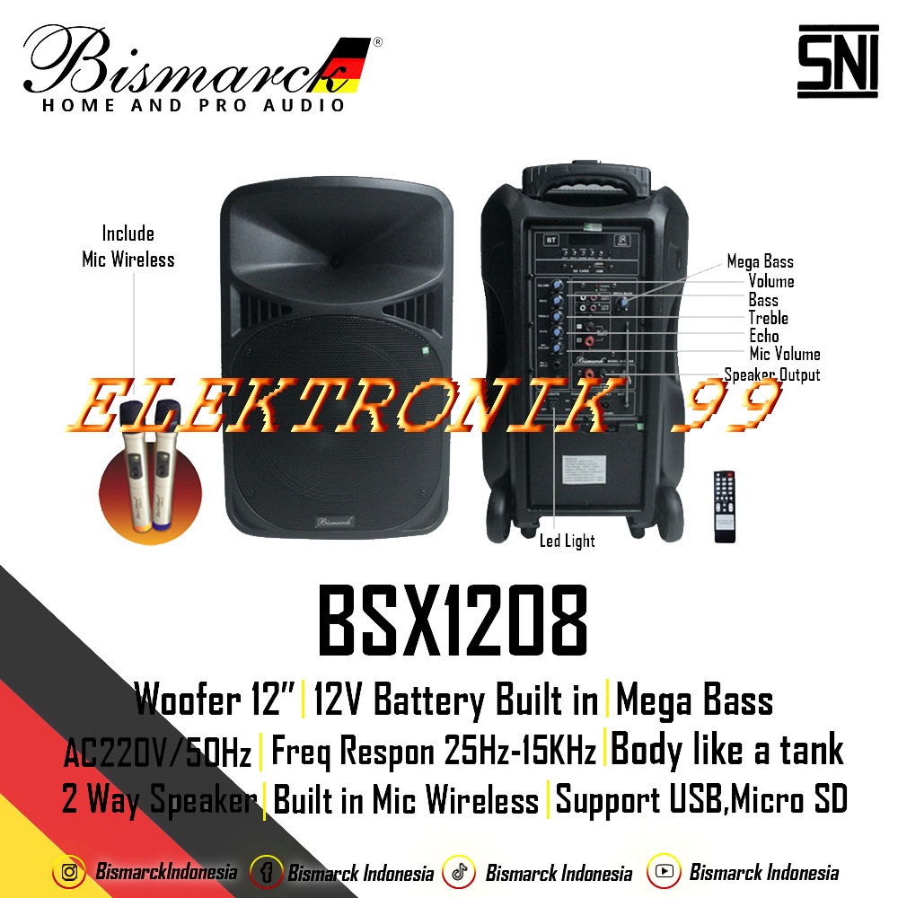 SPEAKER PORTABLE BISMARCK BSX1208 ORIGINAL BLUETOOTH