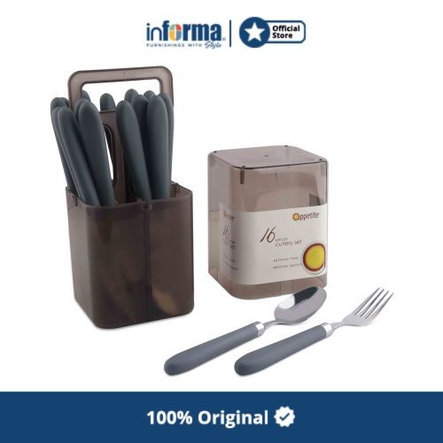 INFORMA - APPETITE SET 16 PCS HUGO ALAT MAKAN - ABU-ABU
