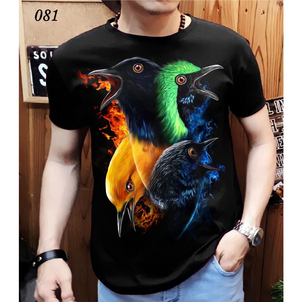 Kaos distro pria / Jual khusus Kaos Burung Kacer / lovebird / murai / elang / hobby burung