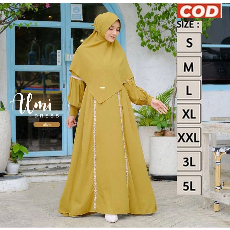 Setelan / Set Gamis Emak Ibu Jumbo Warna Kuning Hijau Olive Busui 2XL 3XL 4Xl XXL XXXL 5L LD 120 130