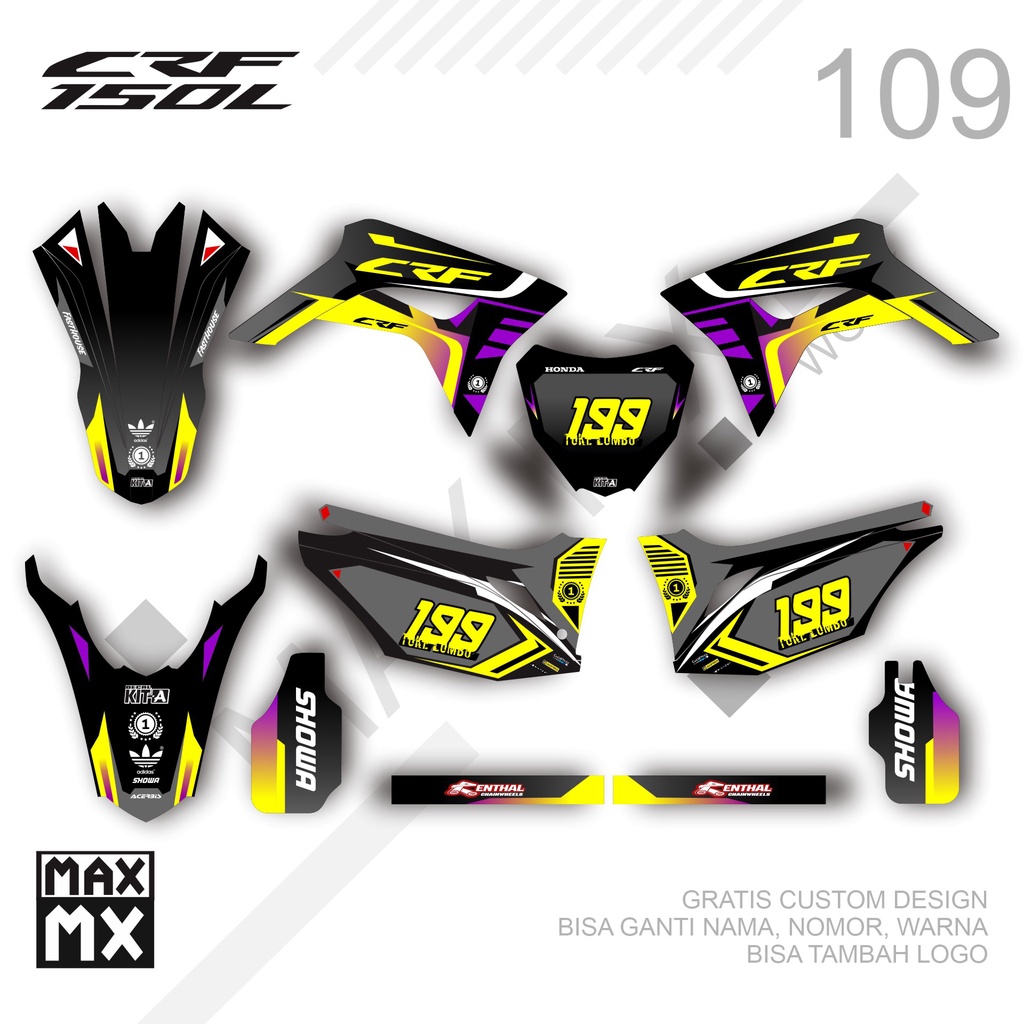 STIKER DECAL SUPERMOTO CRF 150L 109 list kuning ungu