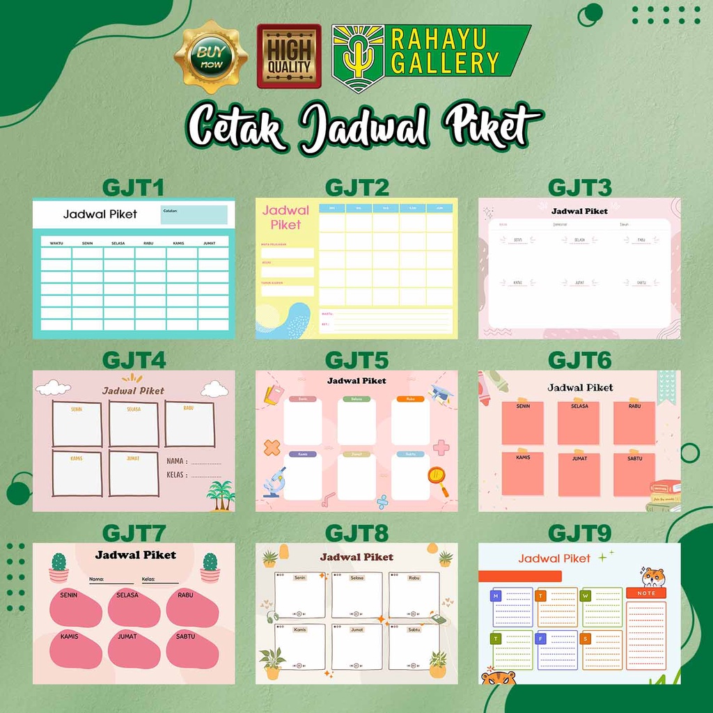 

Cetak Jadwal Piket Aneka Motif WIPE & CLEAN ( bisa dicoret & dihapus )