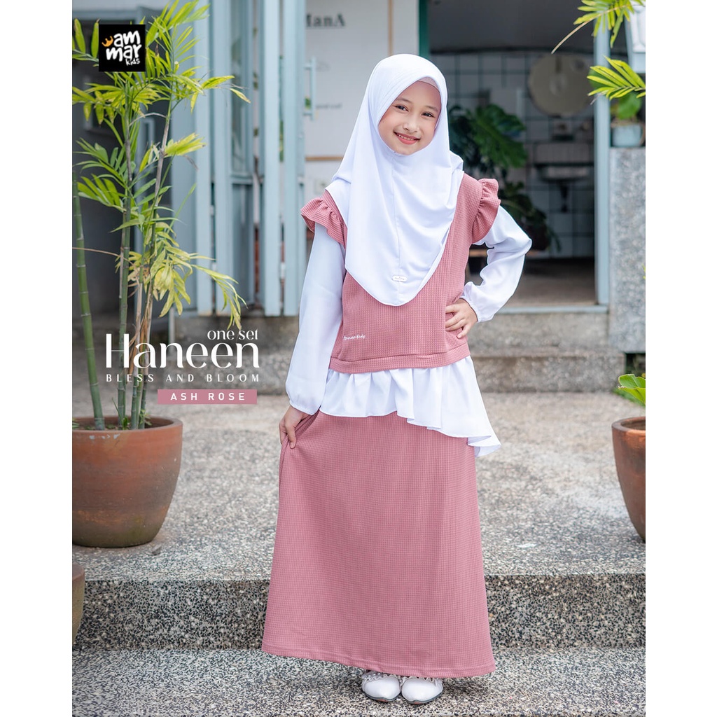 Setelan Baju Muslim Anak Perempuan Umur 3 4 5 6 7 8 9 10 11 12 Tahun Model Terbaru Lebaran Haneen One Set