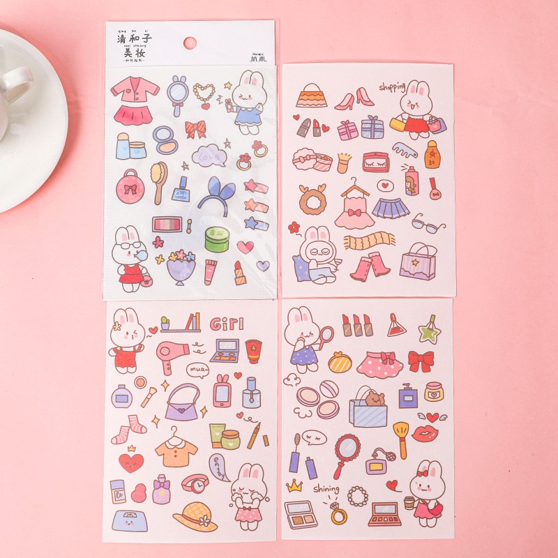 OVERFLOWS.ID 4 LEMBAR STIKER KARTUN BUNGA LUCU UNTUK DEKORASI ALBUM FOTO STICKER SCRAPBOOK NOTEBOOK DIY