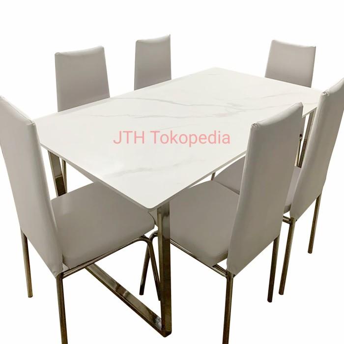 Terlaris Set Meja Makan 6 Kursi Marmer Rangka Besi
