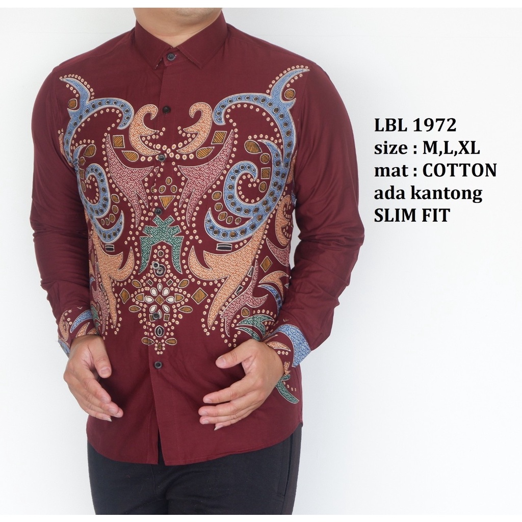 Baju Batik Pria Slimfit Kemeja Lengan Panjang Hem Slim Fit LBL 1972