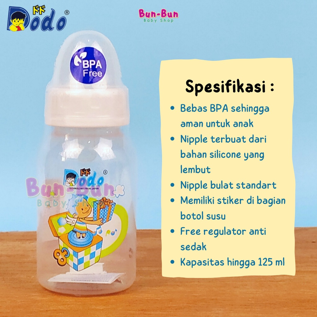 DODO Botol Susu Bayi 125ml Regulator Anti Sedak Empeng 125 ml  Dot Silicone Silikon Bulat Standart Milk Bottle BPA FREE Baby New Born Karakter Laki Perempuan Perlengkapan Baru Lahir Peralatan Makan Newborn MPASI Anti Pecah Bunbunbabyshop