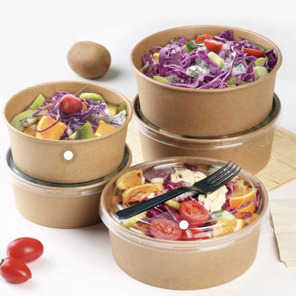 PAPER BOWL KRAFT / BROWN SALAD BOWL + LID ISI 10 PCS