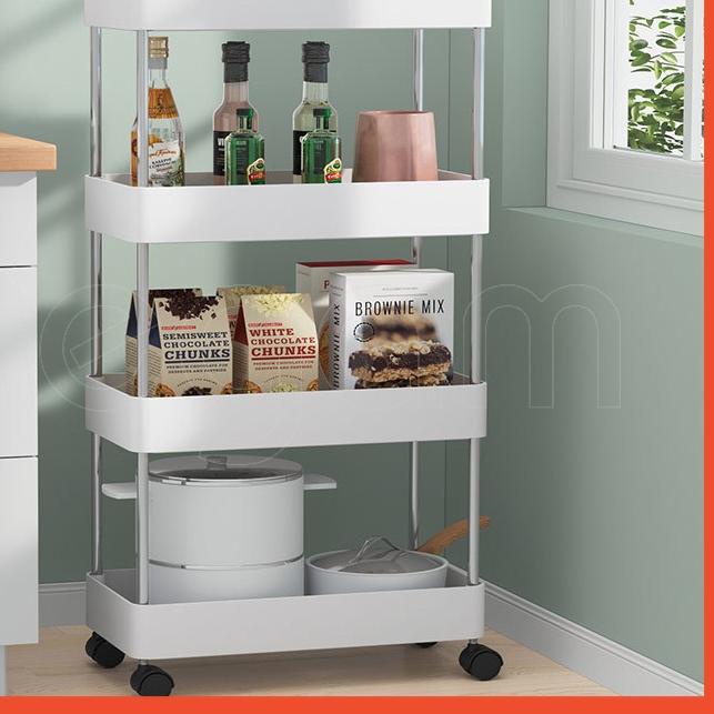 ❅ Megam Rak Roda Dorong Rak Troli Penyimpanan Bumbu Dapur Rak Susun Salon Troley Serbaguna HRK503 ☺